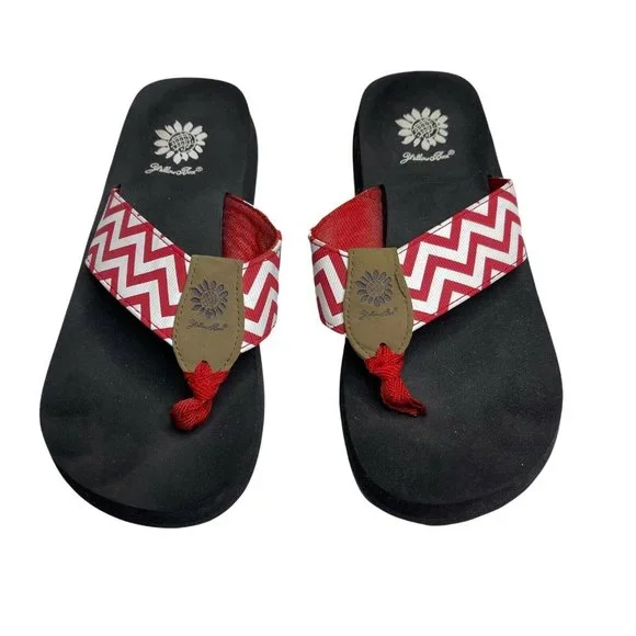 Yellow Box Flip Flop Sandals Red & White Chevron Thong Flip Flops Women's Size 7 - Picture 6 of 12